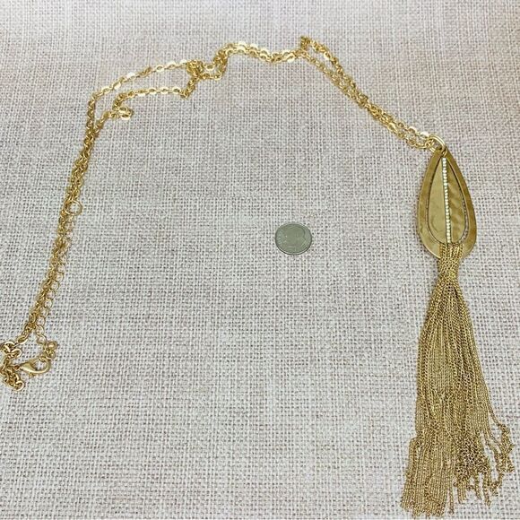 Gold Tear Drop with Crystal Chain Tassel Necklace - Picture 1 of 2